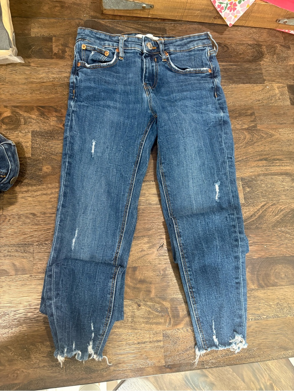 Zara Dark Blue Distressed Cropped Jeans